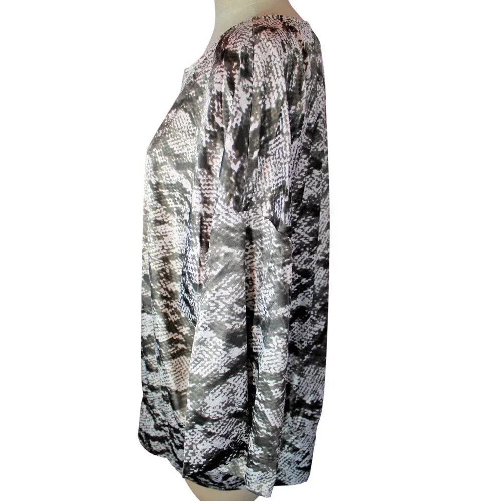 Chicos Womens Blouse Animal Print Silky Brown & White Wide Sleeve 3 XL 16/18 - Picture 7 of 9